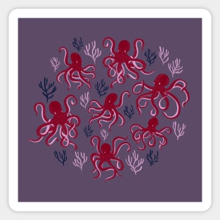 Freckled Octopus and Coral in Red, Mauve and Black Sticker